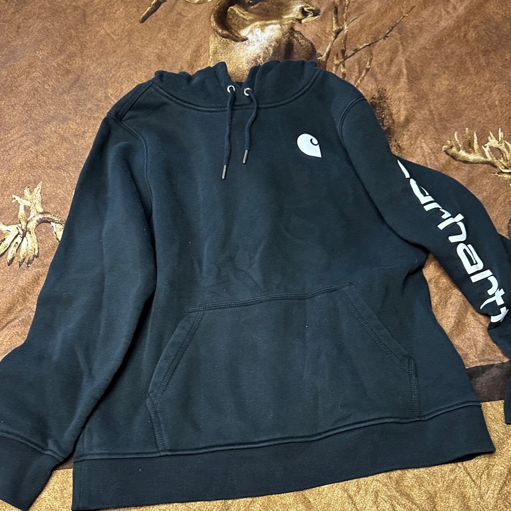 Carhartt Charcoal Hoodie with Sleeve Logo